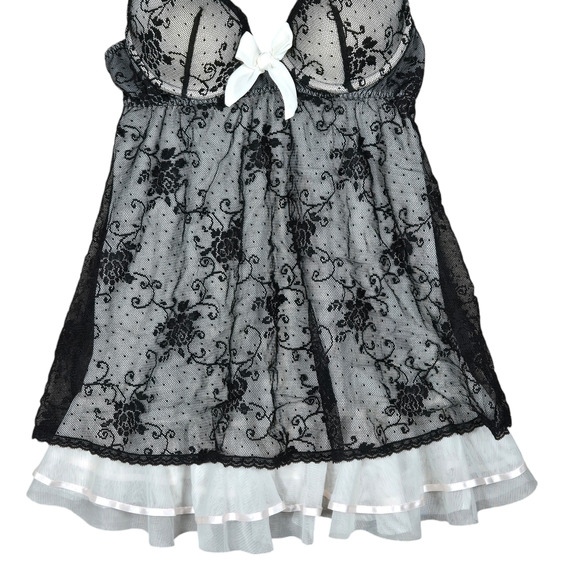 Vintage Seductivewear Cinema Etoile Chemise Womens Medium Black Babydoll Lined - Picture 2 of 9